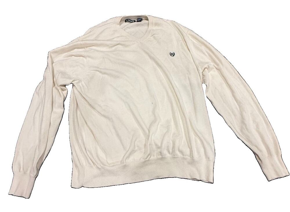 Chaps Sweater Mens XXL Ivory V Neck Cotton Knit Long Sleeve Embroidered Logo